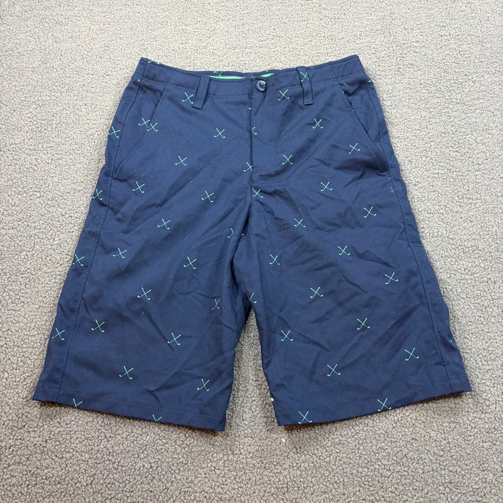 Under Armour Golf Shorts Boys 16 Navy Blue HeatGear 1290351 Golf Club Loose